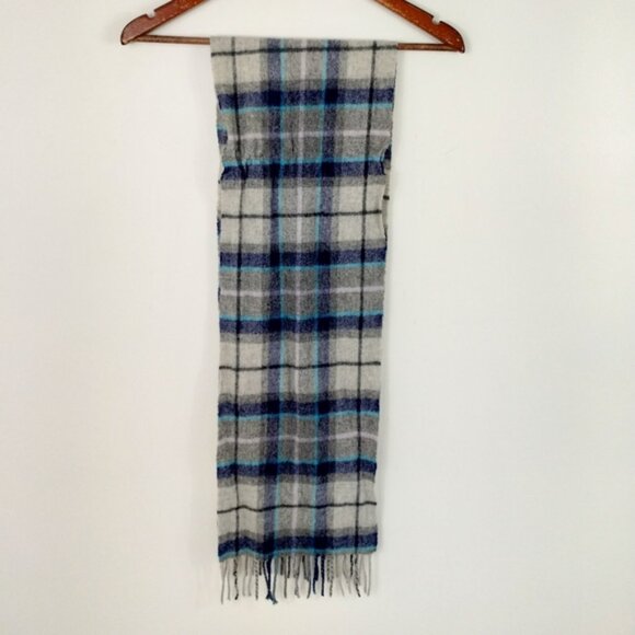 Ballantrae Edinburgh 100% Lambswool Blue Tartan Scarf with Fringe - Picture 3 of 5
